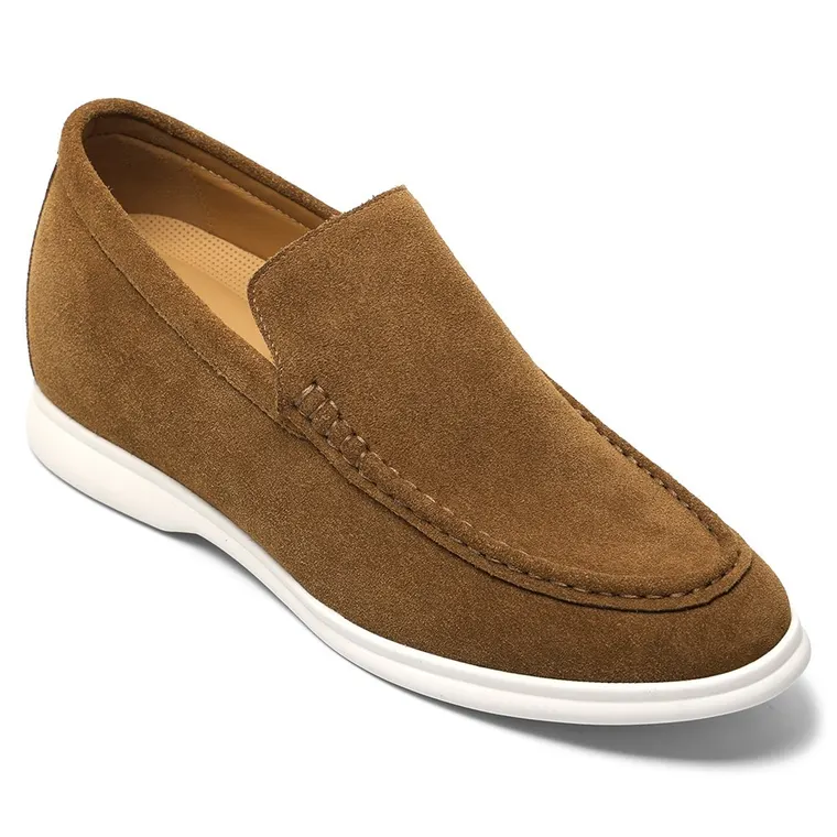 Men's Height Increasing Shoes - Light Brown Suede Elevator Loafers 6CM / 2.36 Inches