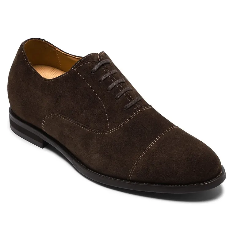 Men's Height Increasing Dress Shoes | Dark Brown Suede Oxford Elevator Shoes 6CM / 2.36 Inches