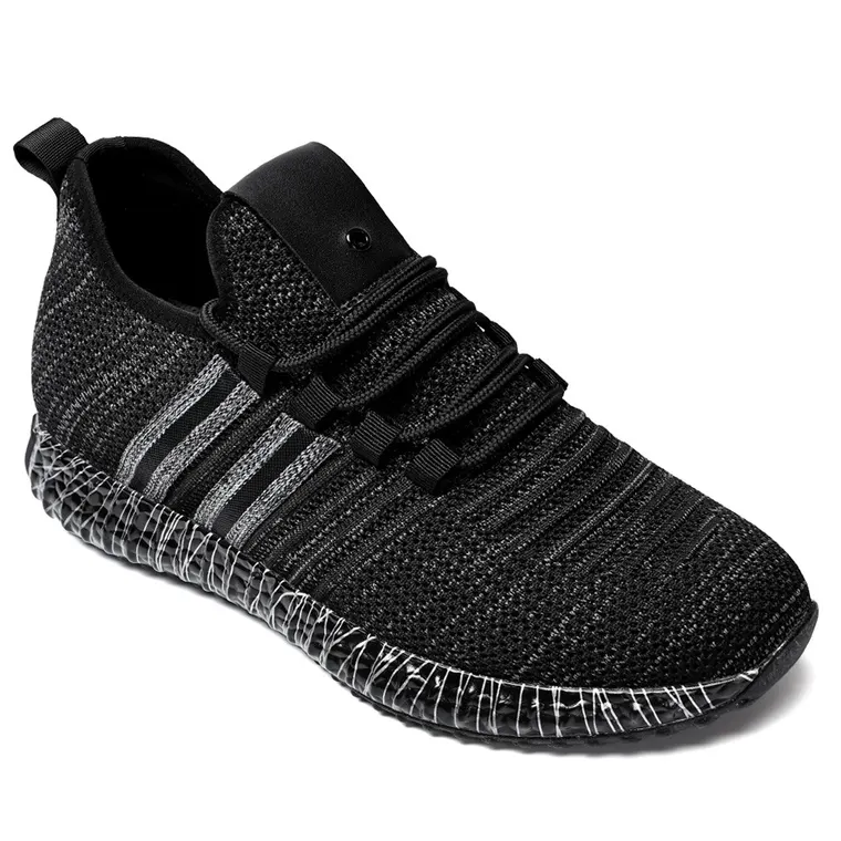 Men's Height Increasing Sneakers - Black Knit Breathable Elevator Sneakers 2.76 Inches