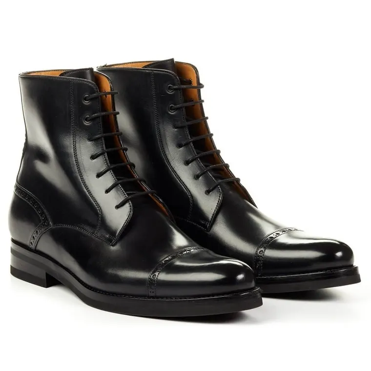 Tall Men Boots - Black Leather Height Increasing Lace-Up Boots for Men 7 CM / 2.76 Inches