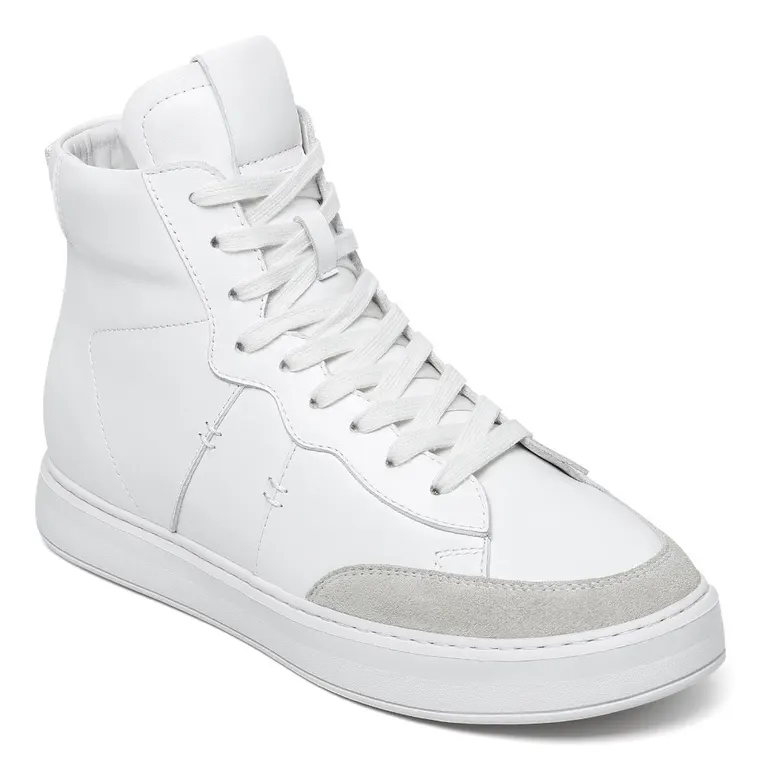 Men's Height Increasing Boots - Off-White Leather Casual Boots 7CM / 2.76 Inches
