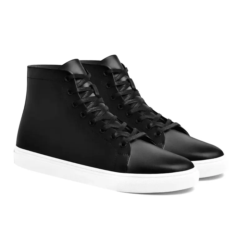 Elevator Shoes for Men – Black Leather High Top Elevator Sneakers 7CM / 2.76 Inches