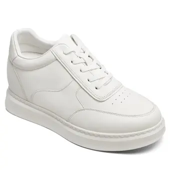 Men's Shoes With Higher Heels - White Leather Elevator Shoes That Make You Taller 9CM / 3.54 Inches