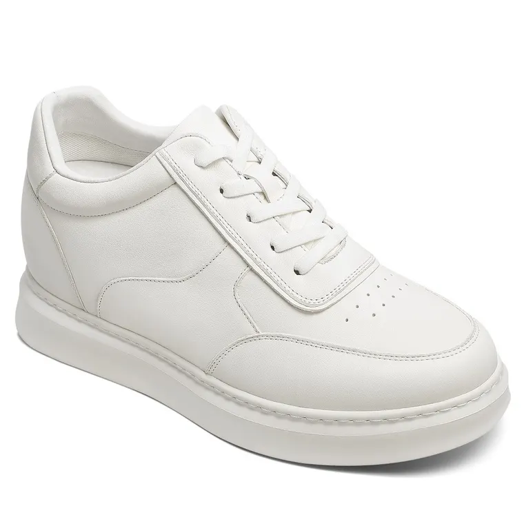 Men's Shoes With Higher Heels - White Leather Elevator Shoes That Make You Taller 9CM / 3.54 Inches