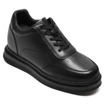 Casual Elevator Shoes For Men - Black Soft Leather Height Boosting Shoes 9CM / 3.54 Inches
