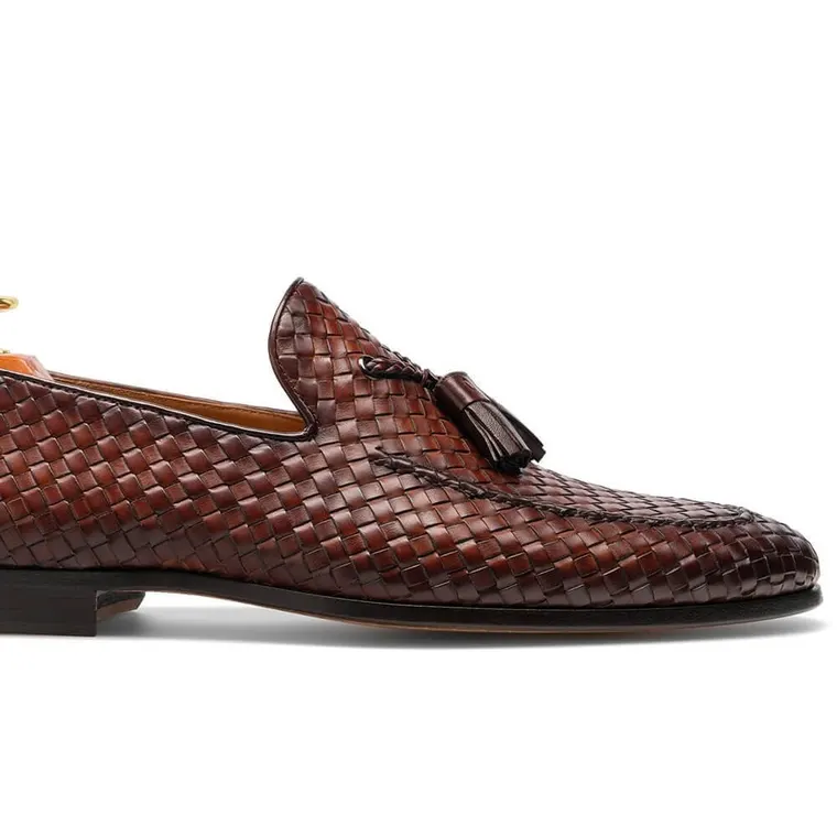 CHAMARIPA Men's Elevator Shoes Brown Hand-woven Leather Tassel Loafers High Heel Dress Shoes 7 CM / 2.76 Inches