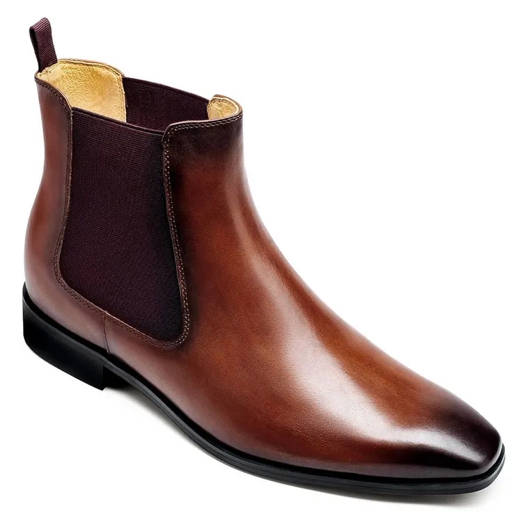 CHAMARIPA Men's Elevator Shoes Height Increasing Dress Shoes Brown Chelsea Boots 7CM / 2.76Inches