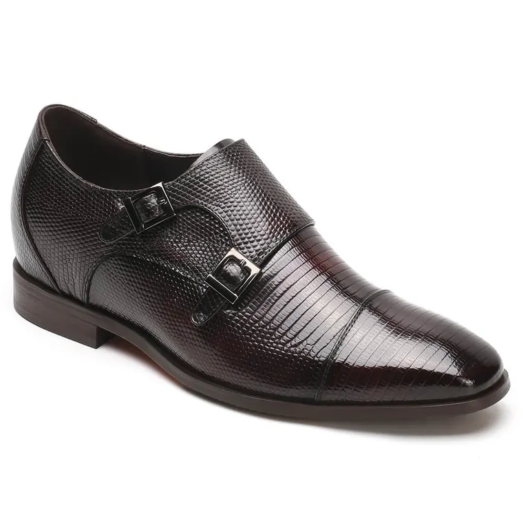 Chamaripa height increasing dress shoes for men grey Lizard leather shoes 7CM/2.76Inches