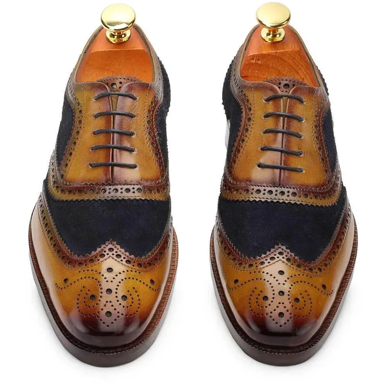 CHAMARIPA Dress Elevator Shoes For Men - Handcrafted Wingtip Brogue Oxford - Navy Suede - 7 CM / 2.76 Inches Taller
