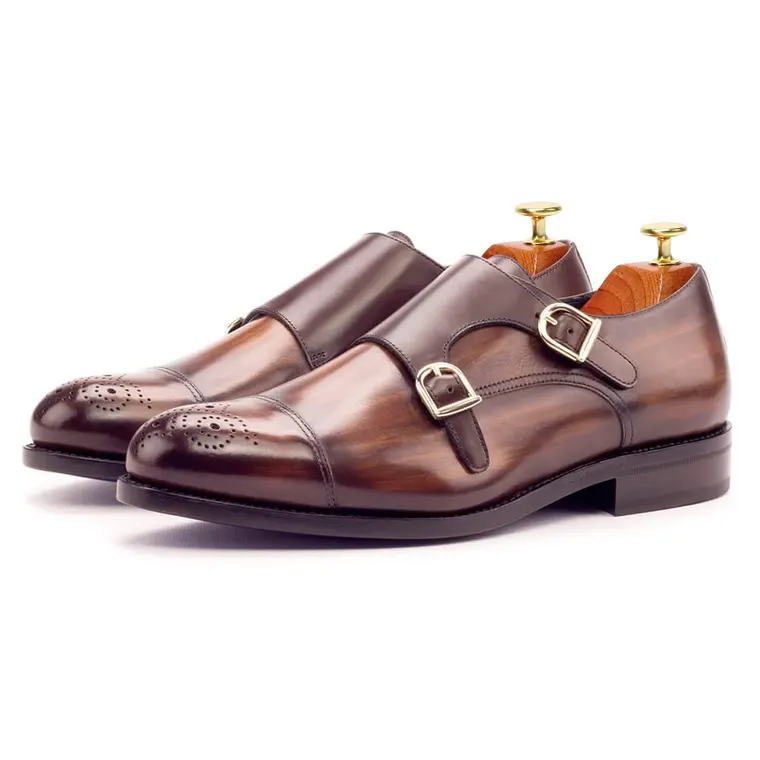 CHAMARIPA height increasing elevator monk shoes for men brown leather dress shoes 7CM/2.76 Inches
