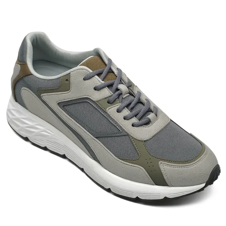 Height Increasing Sneakers - Elevator Shoes For Men - Breathable Grey Cloth Men's Shoes 2.76 Inches / 7 CM
