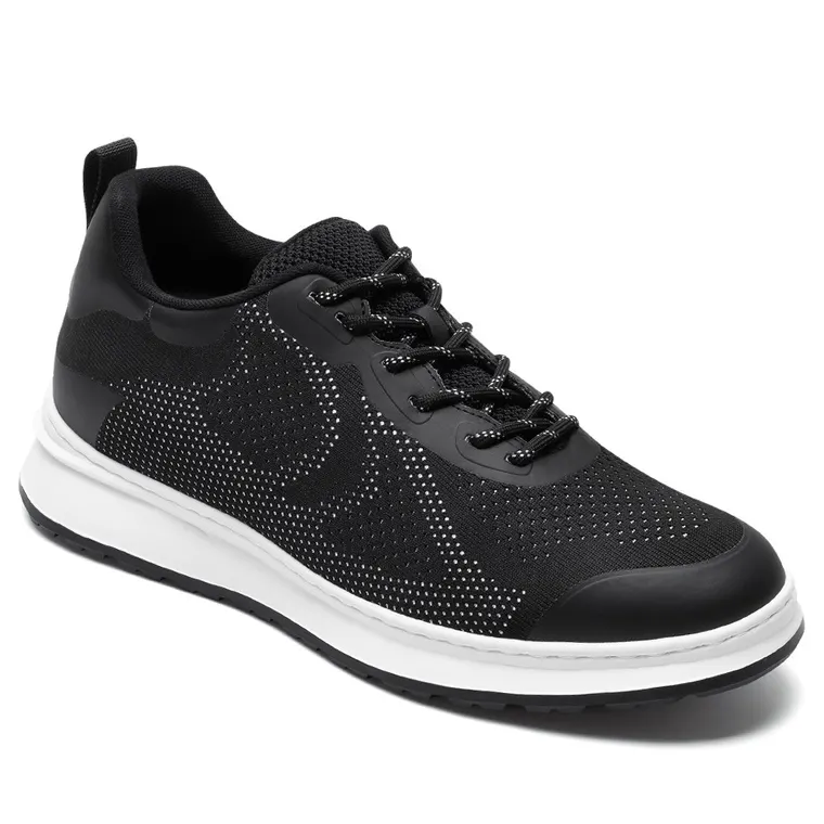 Men's Invisible Height Increase Shoes - Black Knit Casual Height Trainer 7CM / 2.76 Inches