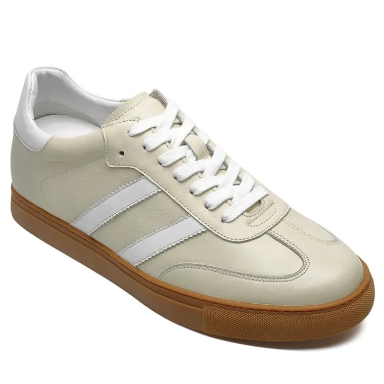 Casual Elevator Shoes For Men - Hidden High Heel Shoes Off-White Leather Training Shoes 2.36 Inches / 6 CM