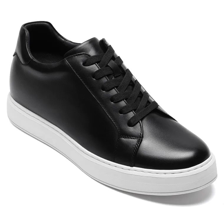 Elevator Sneakers For Men | Black Leather Casual Shoes 7 CM / 2.76 Inches