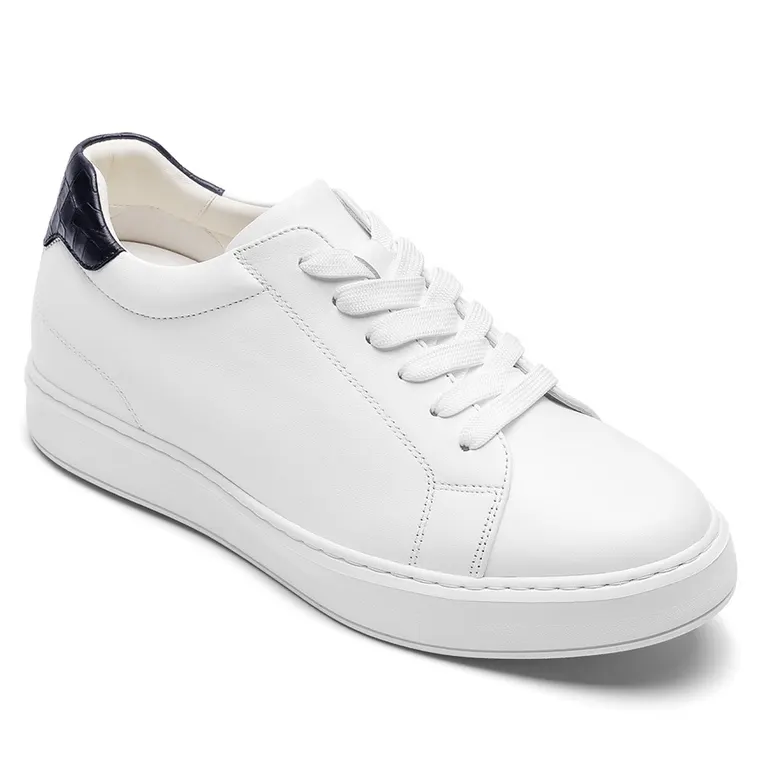 Height Increasing Shoes For Men - White Leather Casual Shoes 6CM / 2.36 Inches