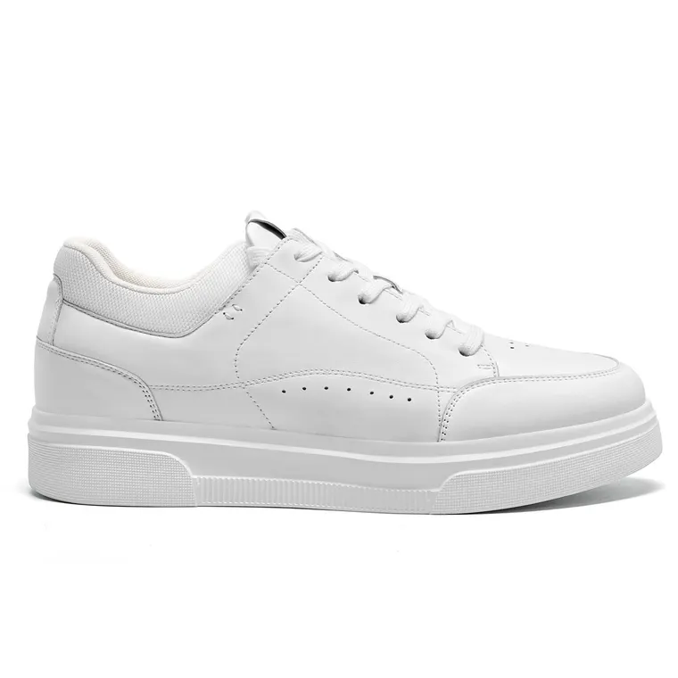 Men's Elevator Sneakers - White Leather Casual Height Boosting Shoes 7CM / 2.76 Inches