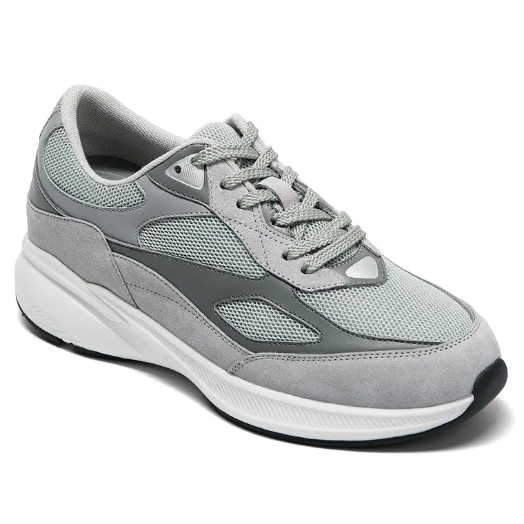 Men's Invisible Height Increase Shoes - Grey Mesh Casual Elevator Shoes 8CM / 3.15 Inches