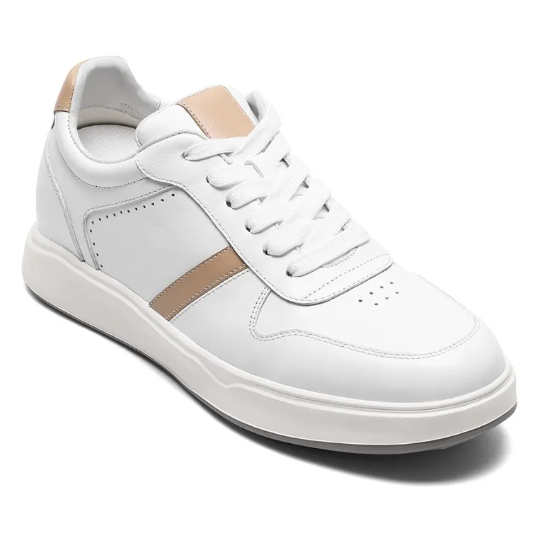Height Increase Shoes for Men | White Leather Casual Shoes 7CM / 2.76 Inches