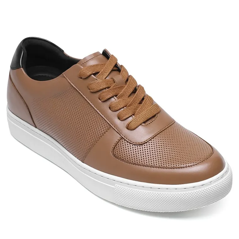 Height Increasing Casual Shoes - Breathable Brown Leather Mens Shoe That Make You Taller 2.36 Inches / 6 CM