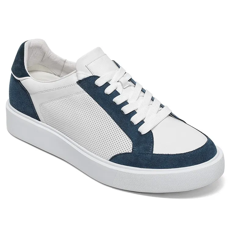 Men's Height Increasing Elevator Shoes | White Leather Casual Shoes 7CM / 2.76 Inches