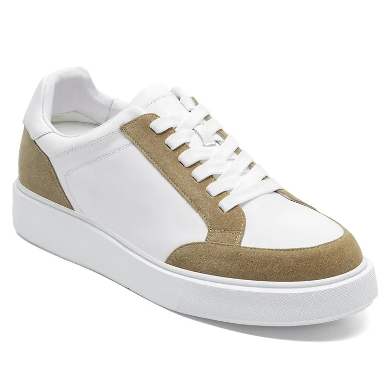 Men's Invisible Elevator Shoes - White Soft Leather Everyday Casual Shoes 7CM / 2.76 Inches