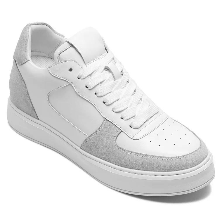 Tall Men Shoes - White Leather Elevator Sneakers for Men 7CM / 2.76 Inches