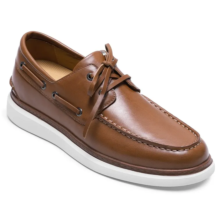 Raised Shoes For Men | Cognac Leather Boat Shoes 6 CM / 2.36 Inches
