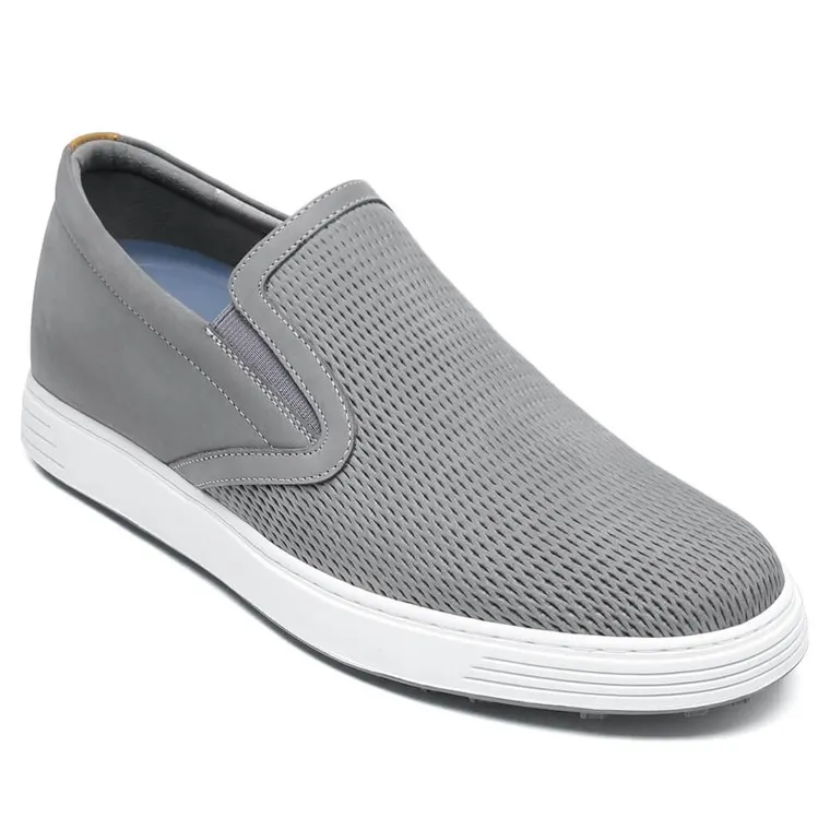 Grey Nubuck Elevator Shoes For Men - Men's Casual Slip-On Shoes to Look Taller 6 CM / 2.36 Inches