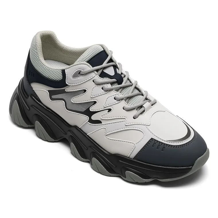 Men's Hidden Heel Shoes | Grey Casual Elevator Sneakers 7CM / 2.76 Inches