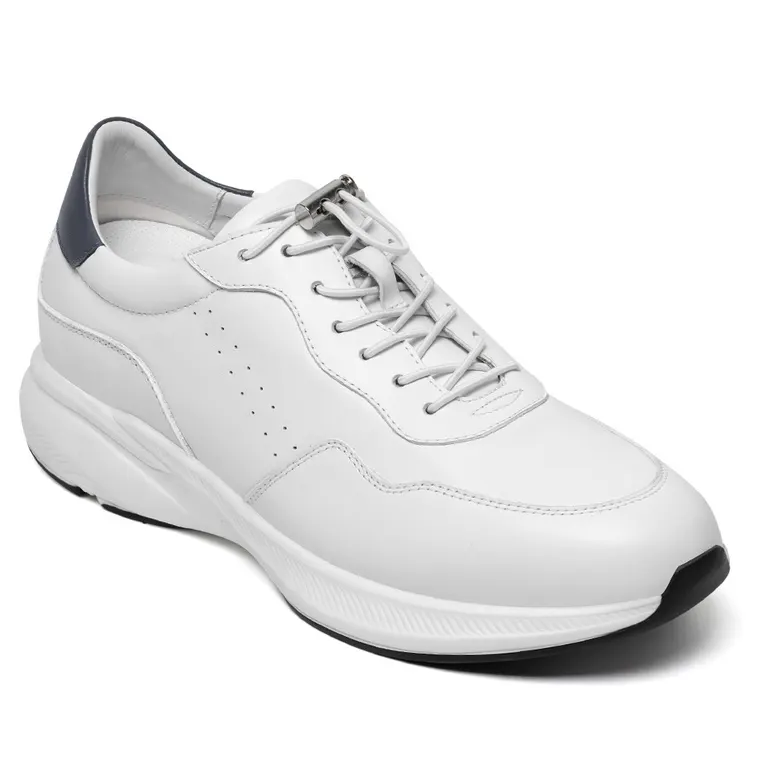 Men's Elevator Shoes | White Leather Trainers That Make You Taller 7CM / 2.76 Inches