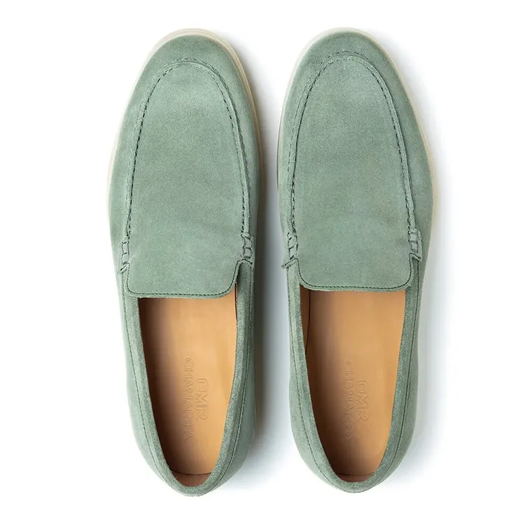 Height Increasing Shoes for Men - Light Green Suede Apron Toe Loafer Shoes - Casual Walking Shoes 1.95 Inches / 5 CM