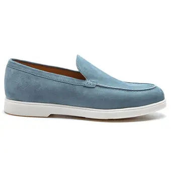 Elevator Shoes For Men - Light Blue Suede Apron Toe Loafer Shoes - Casual Walking Shoes 1.95 Inches / 5 CM