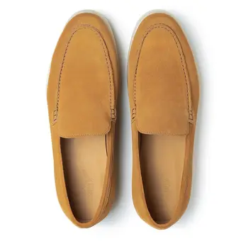 Hidden Heel Shoes for Men - Light Brown Suede Apron Toe Loafer Shoes - Casual Walking Shoes 1.95 Inches / 5 CM