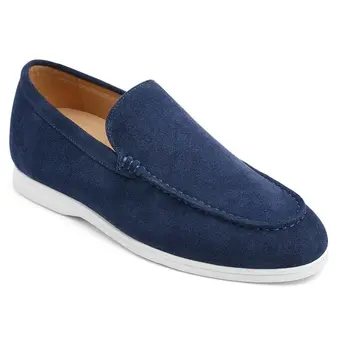Men's Elevator Shoes - Navy Suede Apron toe Loafer Shoes that Make You Taller 5 CM / 1.95 Inches