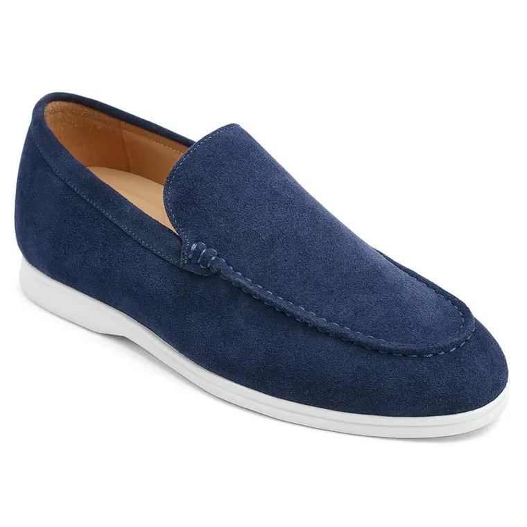 Men's Elevator Shoes - Navy Suede Apron toe Loafer Shoes that Make You Taller 5 CM / 1.95 Inches