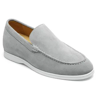 Elevator Shoes for Men - Gray Suede Apron toe Loafer Shoes that Make You Taller 5 CM / 1.95 Inches