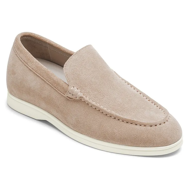 Height Increasing Shoes For Men - Apricot Suede Apron Toe Loafer Shoes 5CM / 1.95 Inches