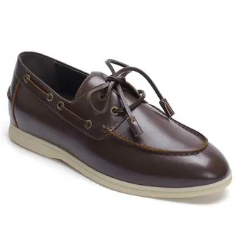 Height Increasing Shoes For Men - Coffee Oil Wax Leather Casual Boat Shoes 5CM / 1.95 Inches