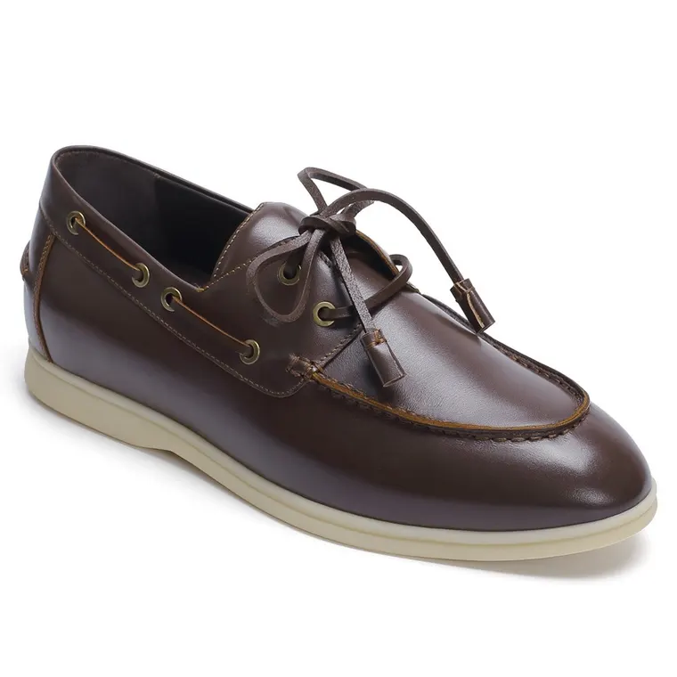 Height Increasing Shoes For Men - Coffee Oil Wax Leather Casual Boat Shoes 5CM / 1.95 Inches