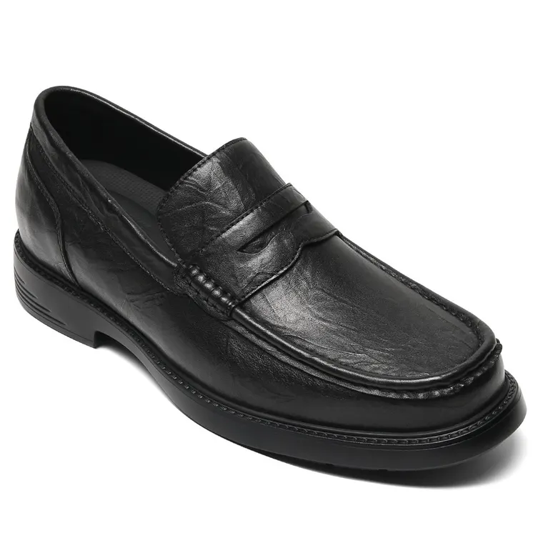 Men's Invisible Height Increasing Loafers - Black Leather Business Casual Shoes 6CM / 2.36 Inches