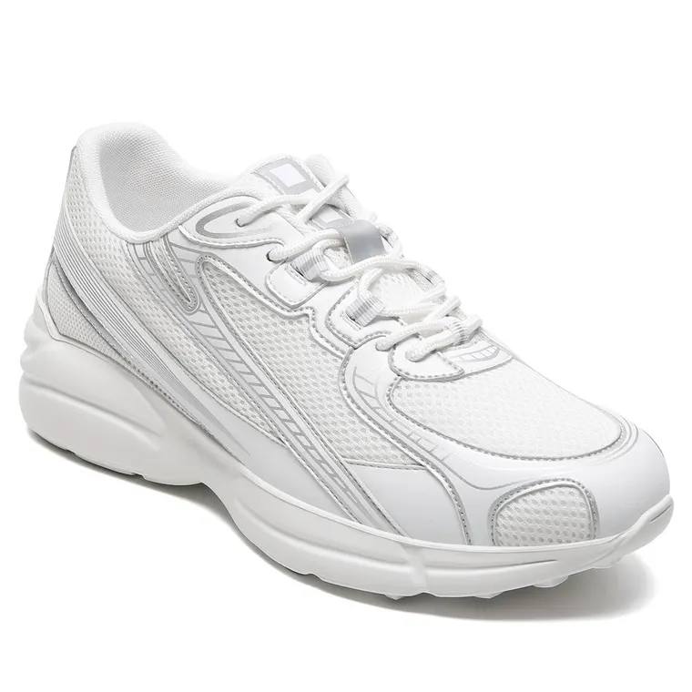 Men's Shoes With Higher Heels - White Mesh Height Boosting Trainers 7CM / 2.76 Inches