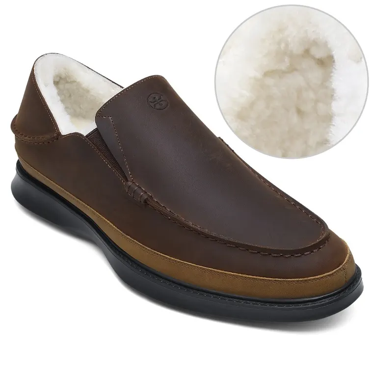 elevator shoes loafers - handcrafted wool lining winter men's brown loafers 6cm / 2.36 inches
