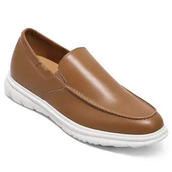 Men's Casual Height Increasing Shoes - Brown Leather Elevator Loafers 5CM / 1.95 Inches