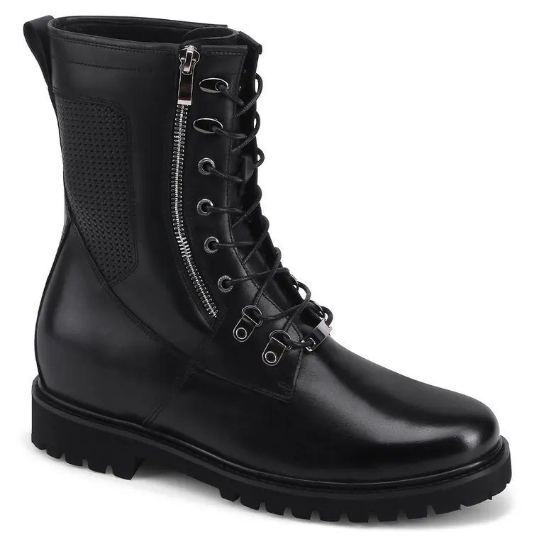CHAMARIPA motorcycle boots for short riders - height increasing motorcycle boots - black leather men's motorcycle boots 7CM / 2.76 Inches taller
