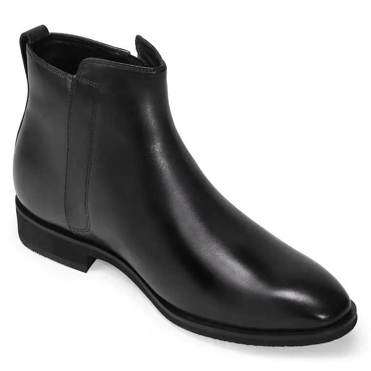 Chamaripa height increasing boots for men - leather classic boots - black - 7CM/2.76 Inches taller