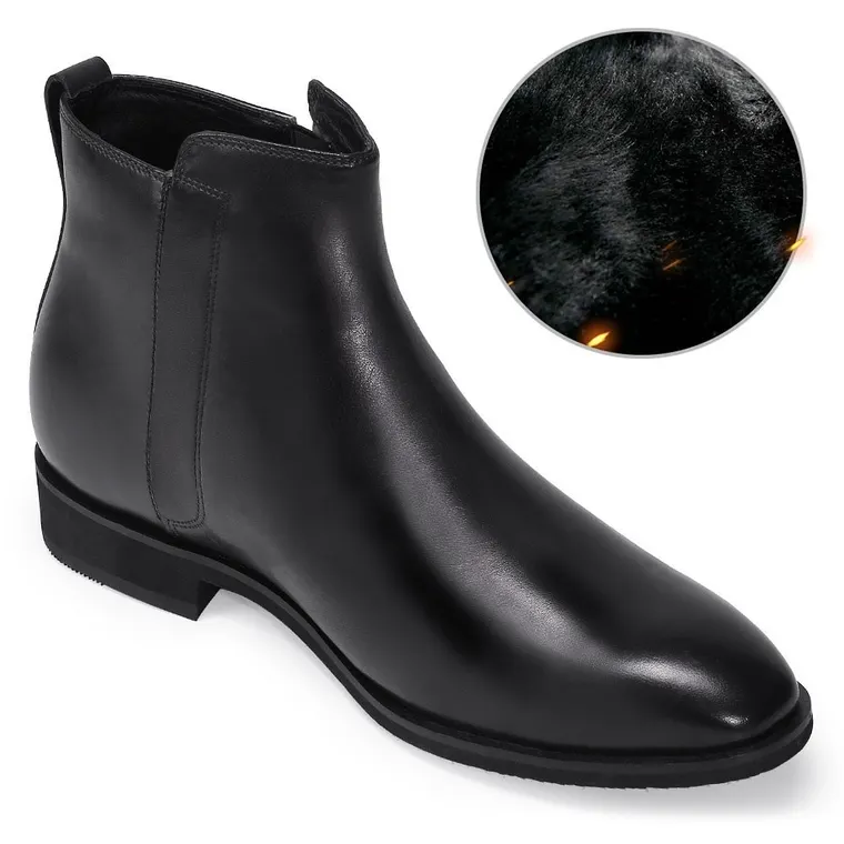 Chamaripa height increasing boots for men - Velvet Warm Winter Shoes - black - 7CM/2.76 Inches taller