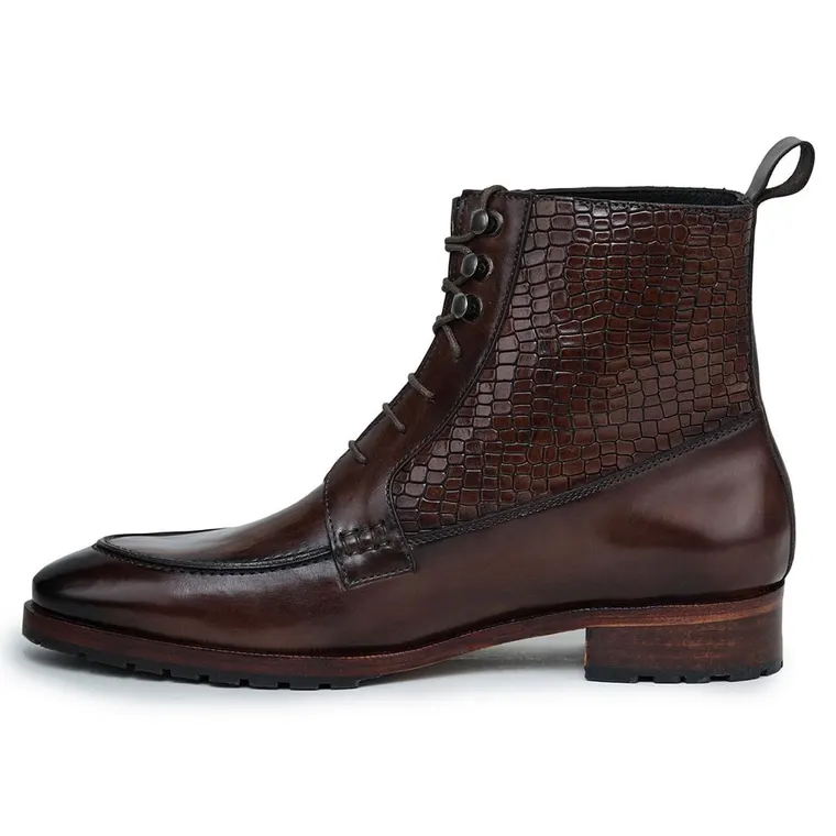 CHAMARIPA height increasing elevator boots - handcrafted derby lace up boots - brown - 7 CM / 2.76 inches taller