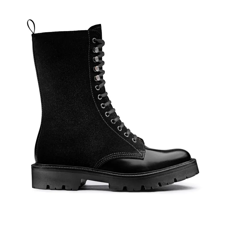 Chamaripa- women leather chunky derby wedge boots-7CM / 2.76 Inches taller-black