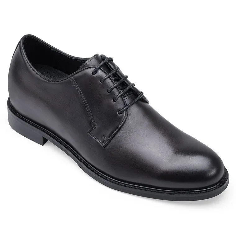 men's shoes that make you taller - height increasing shoes - black grey cow leather Derby shoes - 6CM / 2.36 Inches taller