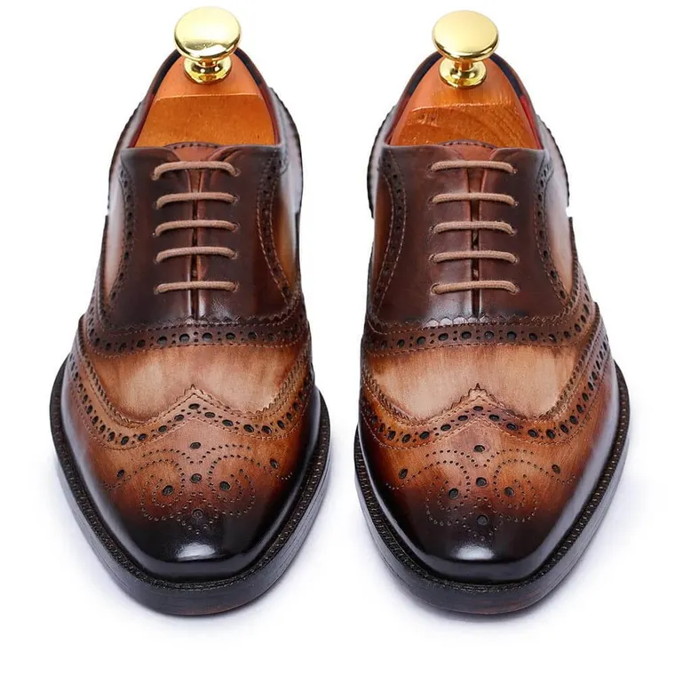 CHAMARIPA Men's Elevator Shoes - Handcrafted Wingtip Brogue Oxford - Brown 7 CM /2.76 Inches